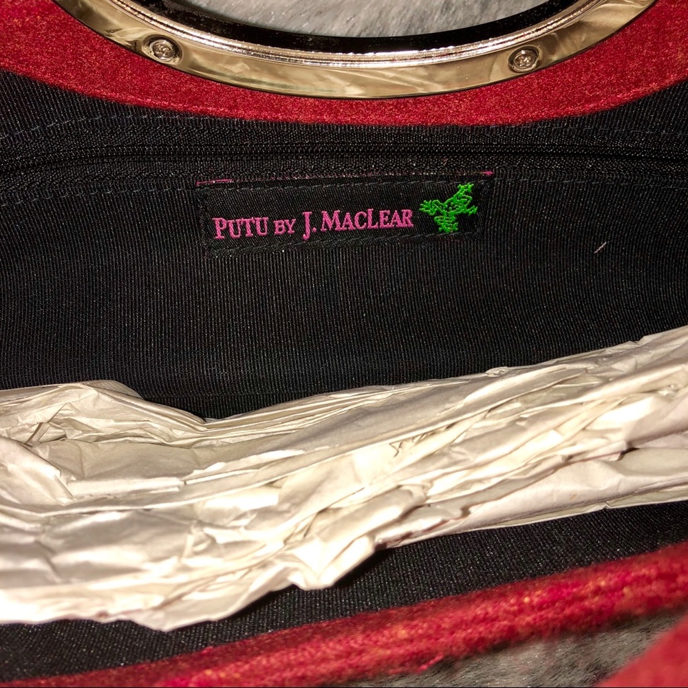 Putu by J.Maclear Retro Dark Red Plaid Felt Clutch - Picture 3 of 8